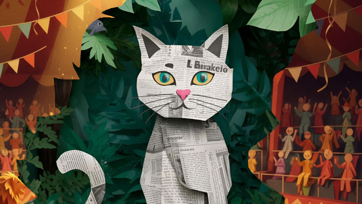 Der Papiertiger aus dem Figurentheaterstück „Papiertiger“ von Andreu Andreu.